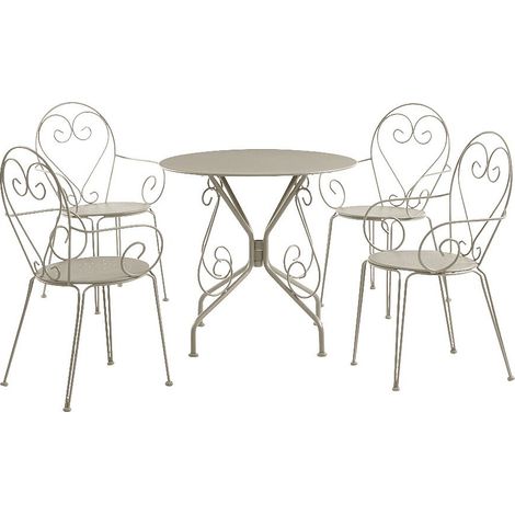 Sala da pranzo da giardino in Metallo Stile ferro battuto: un tavolo e 4 sedie impilabili Beige - GUERMANTES