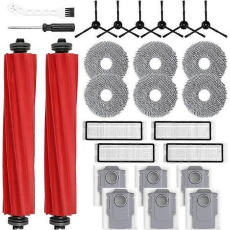 Set mit 26 Ersatzteilen für den Roborock Q Revo Saugroboter: Hauptbürste, HEPA-Filter und Reinigungsbeutel.