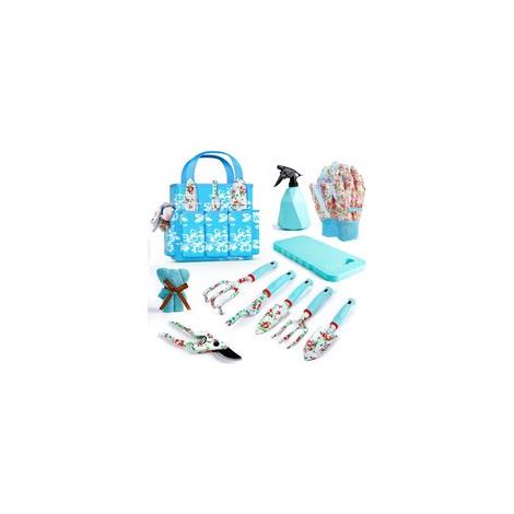 Coffret cadeau de jardinage pour femme - Outils de jardinage fleuris avec sac fourre-tout - Cadeau idéal pour maman, petite amie ou toute autre femme - Anniversaire, Noël (Bleu) (1/5)
