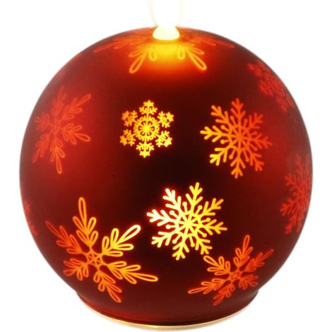 Bougie sphérique LED en verre avec motif flocon de neige et minuteur 10 cm Bougie LED électrique blanc chaud Lumières décoratives Bougies de l'Avent, couronne de l'Avent, couronne de Noël (1/5)