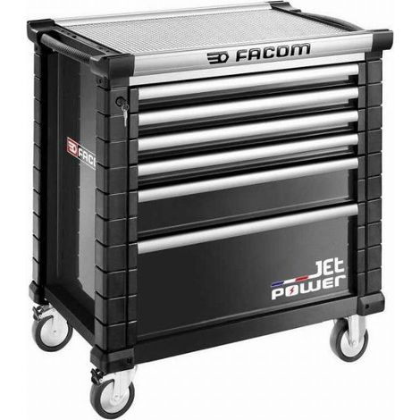 Facom – Servante d'atelier roulante 6 tiroirs noir – Plateau extra large 797 x 461 mm – Charge jusqu'à 1000 kg – Tiroirs à ouverture totale