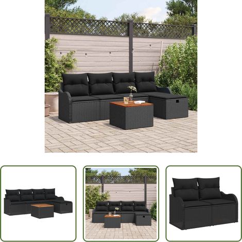 Gartentisch - Gartensofa-set mit Kissen 6 pcs Schwarz Poly Rattan (1/5)
