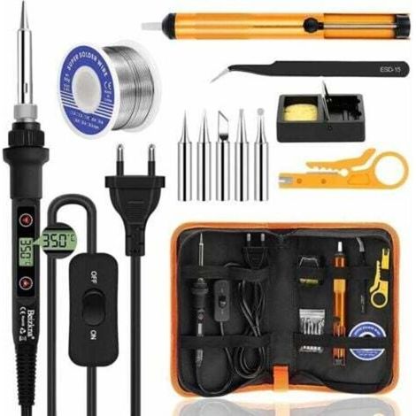 Fer à souder 80W – Température réglable 180-480°C – Chauffe rapide 15s – Interrupteur ON/OFF – 5 conseils – Pompe à dessouder (1/4)
