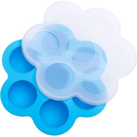 Moule à Glaçons Silicone 7 Cavités avec Couvercle pour Alimentation Bébé, Résistant à la Chaleur, Bleu (1/5)
