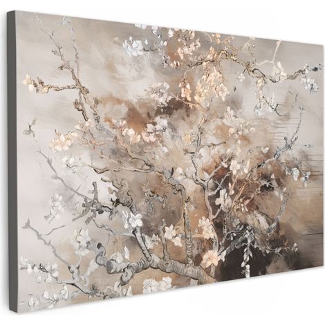CUADRO EN LIENZO Almendro en flor - Arte - Van Gogh - Beige - Abstracto Cuadros Decoracion Salon Modernos 120x80 cm