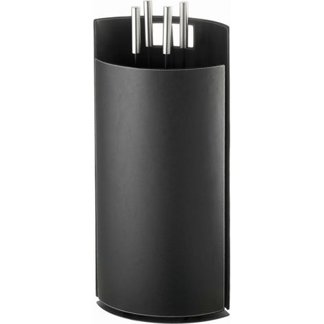Kaminbesteck Ofenbesteck Kunstleder schwarz Griffe edelstahlfärbig Besteck schwarz