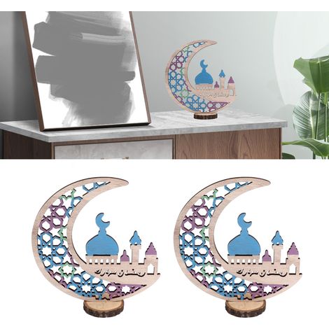 Adorno de luna de Eid Mubarak, decoración de Ramadán, madera de boj, 18,5 cm (1/5)