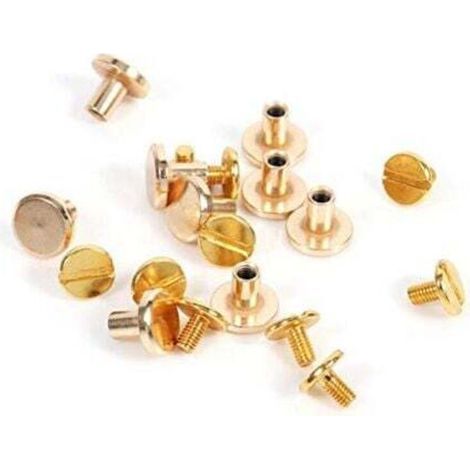 10 Ensembles 5/6.5 / 8mm en Laiton Massif Rivets à les en Cuir Artisanat Ceinture Plate vis en Laiton Solide Rivets tête de Goujon pour Bricolage décoration en Cuir Reliure(8mm) (1/3)