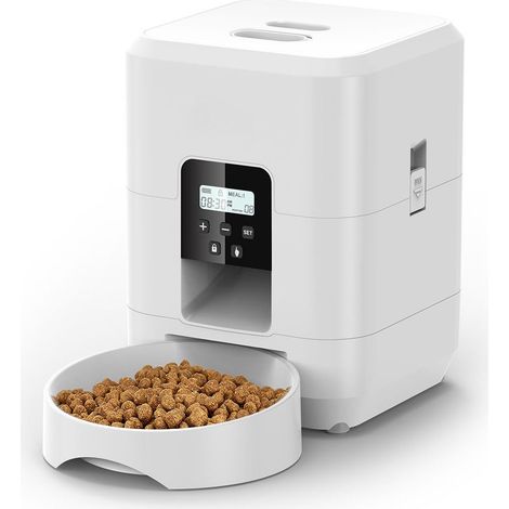 (Blanc) Distributeur intelligent, adapté aux chats et aux chiens, fournit une alimentation mesurée, avec une fonction d'enregistrement, 2 litres. (1/4)