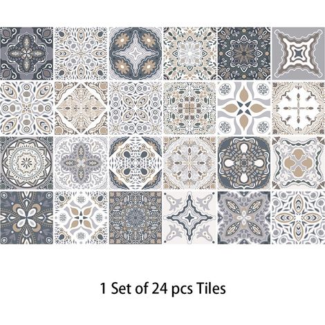 24pcs Stickers Carreaux Muraux - Stickers Carreaux Autocollant pour Cuisine Salon Salle De Bains Décor À La Maison Auto-Adhésif (15×15CM) (1/5)