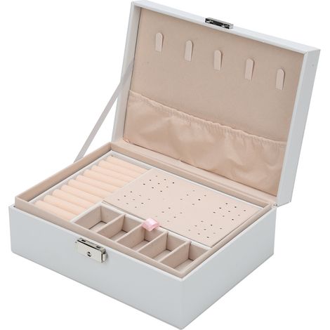Randaco Schmuckkasten Doppelschicht Aufbewahrungskoffer für Ringe Ohrringe Armbänder Halsketten Schmuck Veranstalter Geschenkbox für Frauen und Mädchen Weiß