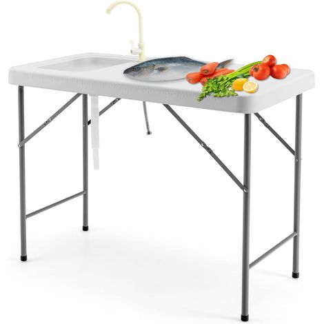 Costway – Table de nettoyage de poisson pliante – Évier intégré avec robinet rotatif 360° – HDPE imperméable – Capacité 150 kg – Pour camping et pique-nique (1/5)