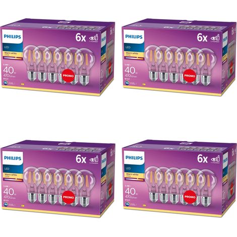 Philips Pacchetto vantaggio E27 Lampadina Standard (60W) Transparente Non Dimmerabile Luce Bianco calda - 24 pezzi