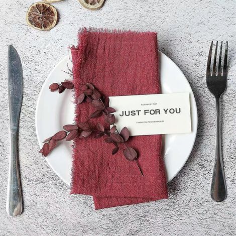 Serviette de table bohème en lin - 40 cm (16 pouces) style rustique champêtre