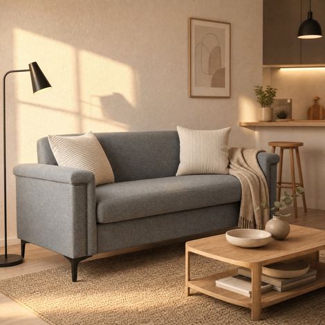 Divano a 2 posti 172 cm in grigio chiaro con rivestimento effetto lino, piedi in metallo e seduta confortevole (1/5)
