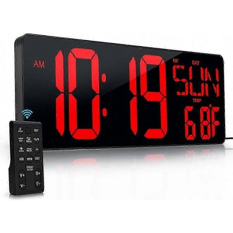 Grande horloge murale numérique 17,2" avec affichage LED, date, jour du jour, minuteur, luminosité automatique, prise UE (1/5)