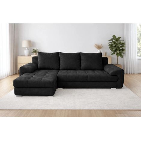AX LIVING Manisa Wohnzimmer Couch L Form Sofa Schwarz L