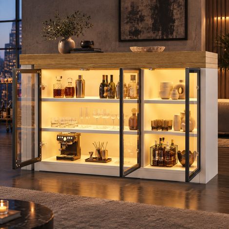 Ausziehbarer Tisch mit Seitenschrank, 360° drehbare Tischplatte, Weiß OKMYHOME (1/5)