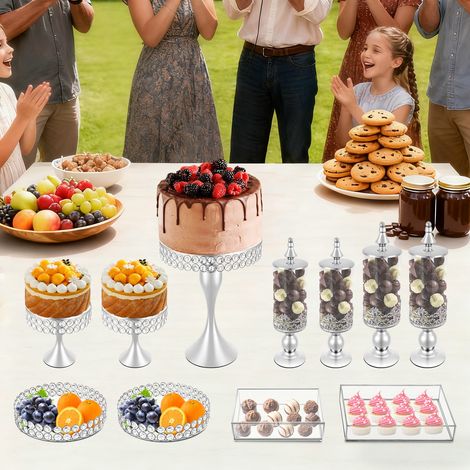11 pièces Présentoir à gâteaux argenté Présentoirs à desserts ronds Présentoir à cupcakes Support à gâteaux pour fête prénatale, mariage, anniversaire, fête, décoration intérieure (1/5)