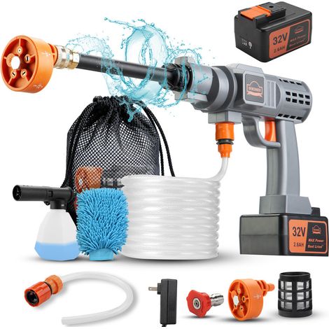 Dewinner – Nettoyeur haute pression sur batterie 32V – 700 PSI – 48 Bar – 2.6Ah – 6m tuyau – Buse multifonctionnelle 5 en 1 pour nettoyage extérieur