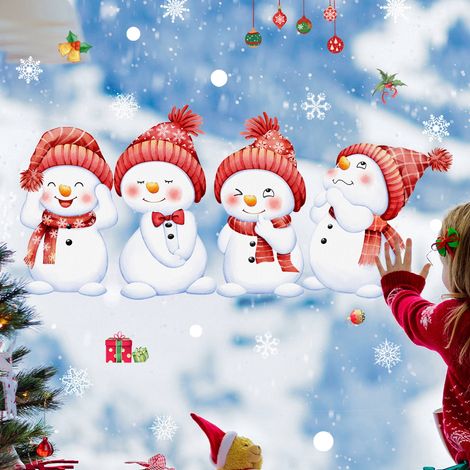 Autocollant Fenêtre Noël - Bonhomme De Neige - Impression Électrostatique Double Face - Décor Intérieur Extérieur - 60 x 30 cm - 1 Pièce (1/5)