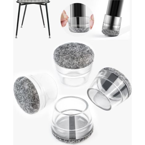 Lot de 24 protections de sol pour pieds de chaise - Coussinets en silicone et feutre - Protège-pieds de meubles antidérapants - Protège les sols des rayures, réduit le bruit - Rond, gris, taille XS