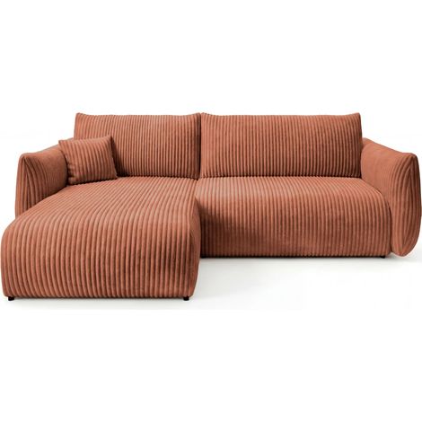 ELIO - Canapé d'angle convertible gros velours côtelé 4 places - Terracotta