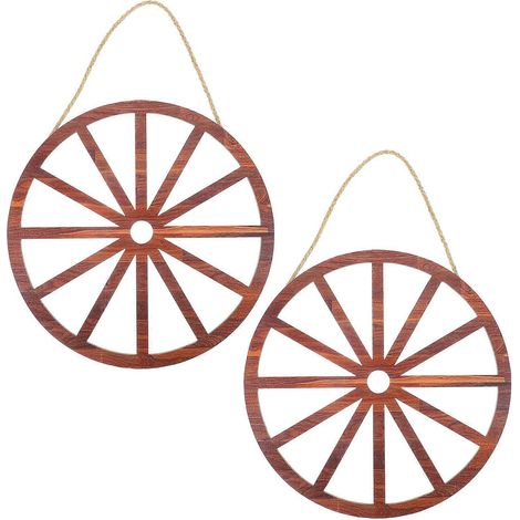Lot de 2 roues de chariot décoratives en bois, style vintage, pour bar ou garage.-29.00X29.00X0.50CM