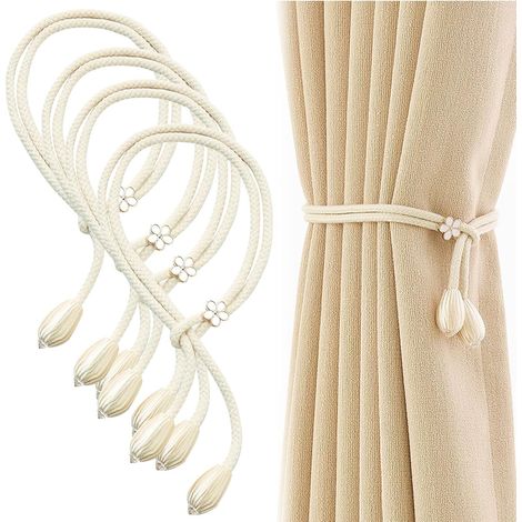 Lot de 4 Embrasse pour Rideaux, Rideaux en Coton tissé à la Main Supports de Rideaux embrasses à Rideaux, Modes Embrasses à Rideaux ,Blanc Cassé