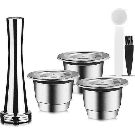 Capsules réutilisables en acier inoxydable, 3 pièces de coussinets rechargeables pour Nespresso + 1 tasseur + 1 cuillère + 1 (1/5)
