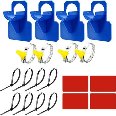 Lot de 4 supports de tuyau de piscine, accessoires de piscine, avec colliers de serrage et serre-câbles, convient pour tuyau de piscine d'un diamètre de 30 à 37 mm, bleu (1/5)