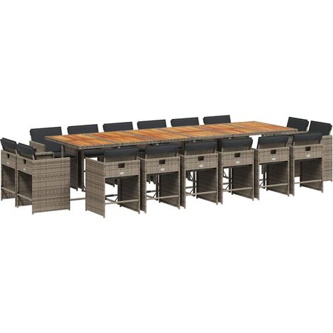 Maison Exclusive - 17-tlg. Garten-Essgruppe mit Kissen Grau Poly