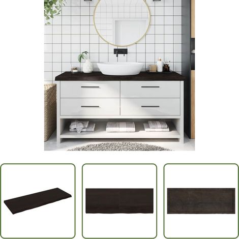 Bois de chêne - Comptoir de salle de bain marron foncé bois massif traité (1/5)