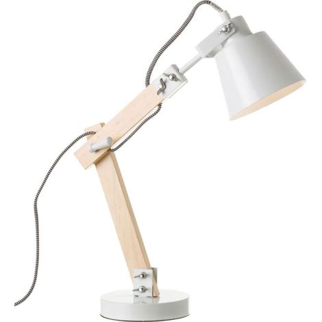 Lampe de Bureau Métal Blanc et Bois - Hauteur 43cm (1/4)