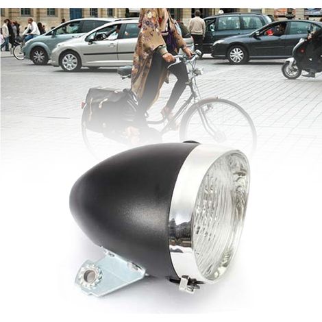 Phare avant de vélo rétro vintage avec support, ultra lumineux, 3 LED, pour le cyclisme nocturne, noir (1/5)