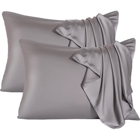 Taie d'oreiller en imitation soie douce, respirante et lisse des deux côtés, lot de 2, idéale comme cadeau (1/5)