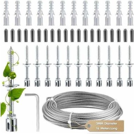 Support Pour Plante Grimpante, Kit Complet En Inox Avec Support Mural Et Corde Diamètre 3Mm (Longueur 16M) (1/4)