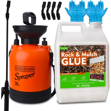 Colle à Gravier Extérieur avec Pulvérisateur 5L, Liant pour Gravier Prêt à l'Emploi, Stabilisant Transparent à Séchage Rapide, Non Toxique pour Jardins, Cours, Patios, Écorces, Galets et Paillis (1/5)