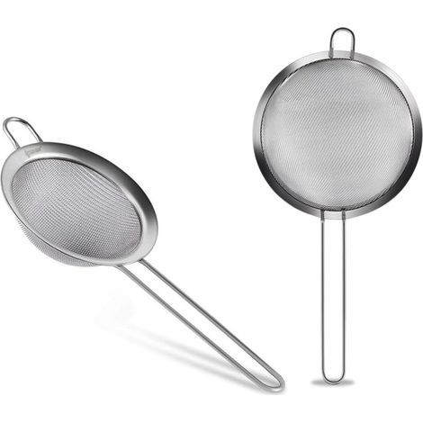 Set of 2 Stainless Steel Sifters, 8 cm Diameter - Fine Mesh Stainless Steel Sifter - Flour Filter, Silver (1/4)