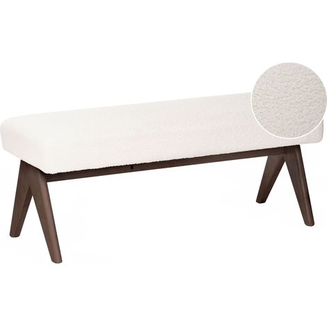Panca da letto Boucle Panca da corridoio Gambe in legno bianco sporco e marrone scuro Tamre