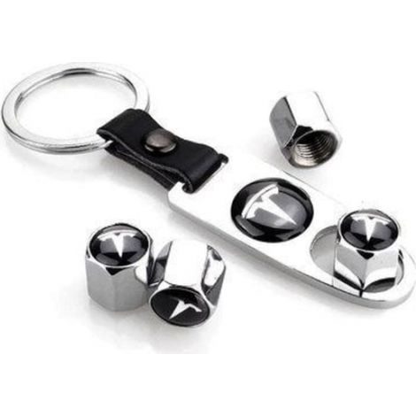 Bouchons de valve avec logo Tesla et anneau porte-clés, argentés, taille unique (1/3)