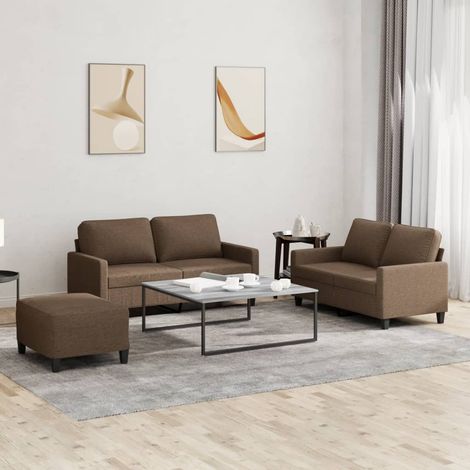 Ensemble canapé 3 pièces avec coussins, tissu marron, 2 canapés 2 places et pouf - PANGIVO (1/5)