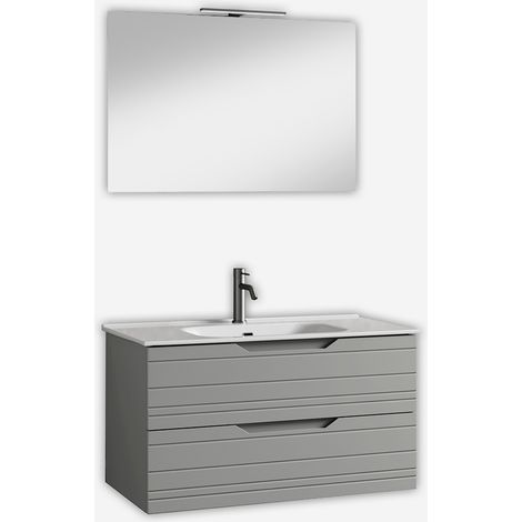 Mobile bagno sospeso con specchio e lavabo Solmira 90 - Grigio