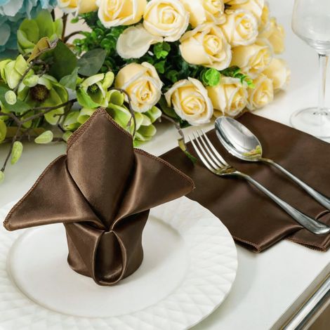 2er-Pack braune Satin-Tischservietten 43x43 cm – Luxuriöse Dekoration für Hochzeit und Hotel