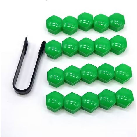 Capuchons d'écrous de roue verts 21 mm, 20 pièces + clip (1/5)