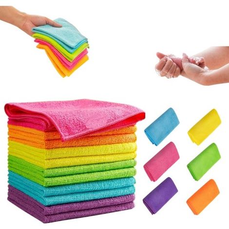 Lot de 12 chiffons en microfibre, 30 x 30 cm chacun, en éponge microfibre, chiffons de nettoyage multifonctionnels et absorbants pour la cuisine et la voiture. (1/5)