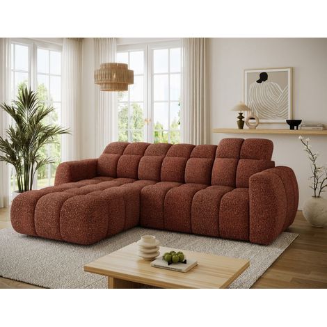Ecksofa mit Schlaffunktion Sofa SALONIA Stoff Ascot Rostbraun Ottomane Links (1/5)