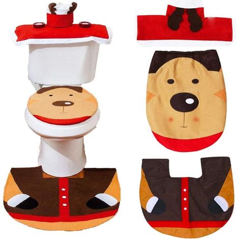 MINKUROW 3 Piezas Cubierta De Asiento De Inodoro De Navidad Decoraciones De Navidad Cubierta De Asiento De Inodoro Para Cisterna Y Juego De Decoración De Alfombrilla De Baño, Decoración De Fiesta (Alc (1/5)