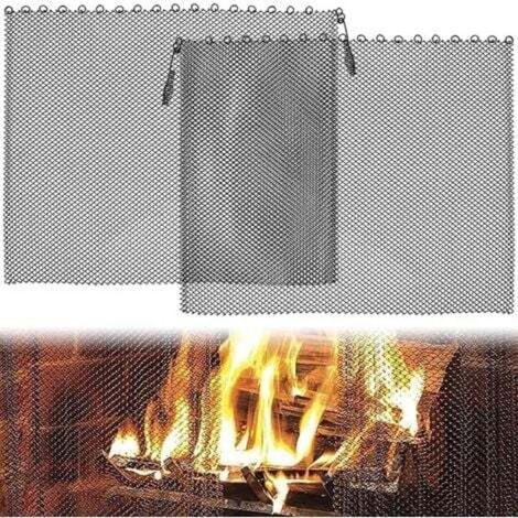 Paquet de 2 rideaux en maille de cheminée, chaîne coupe-feu à motif de défilement, pare-feu en métal (24 × 21 pouces) (1/4)
