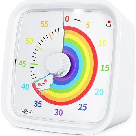 Timer visivo con copertura protettiva, timer con conto alla rovescia di 60 minuti a disco arcobaleno per bambini e adulti, strumento silenzioso per la gestione del tempo (bianco) (1/5)